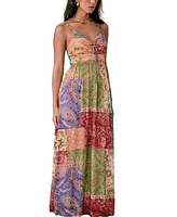 Cupshe Women's Paisley Patchwork Ruched Maxi Beach Dress