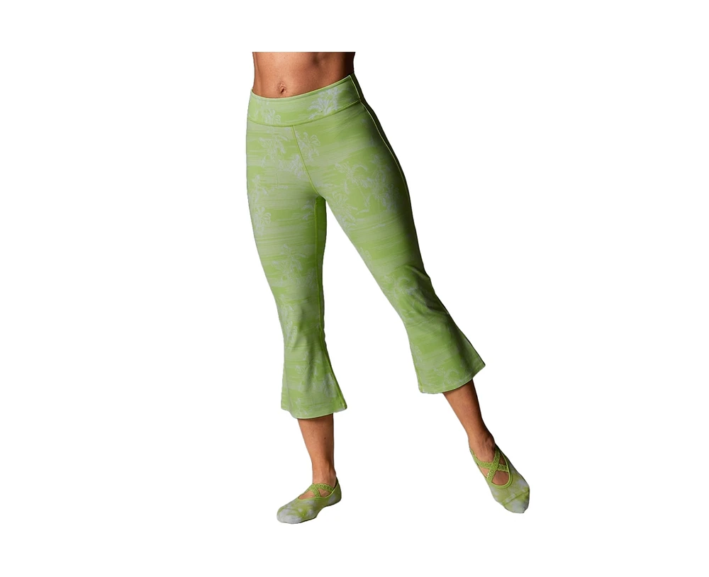 Tavi Women's Hw Crop Flare Tight Lime Tropic Toile