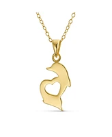 Bling Jewelry Nautical Tropical Vacation Honeymoon Swimming Heart Dolphins Charm Pendant Necklace For Women 14K Gold Plated .925 Sterling Silver