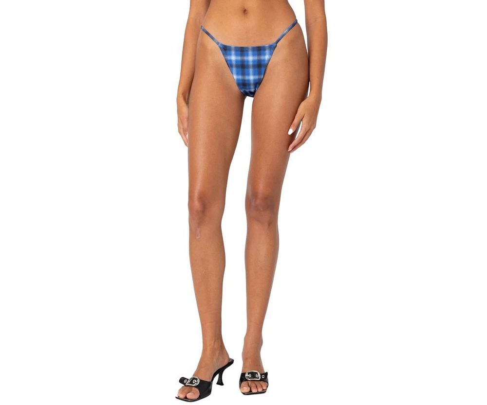 Edikted Women's Preppy Plaid String Bikini Bottom