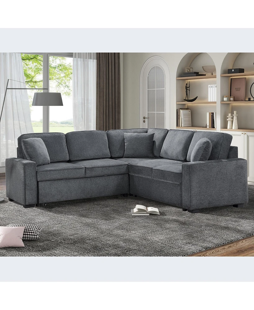 Simplie Fun Modern L-Shaped Sofa with Comfy Pull-Out Sleeper