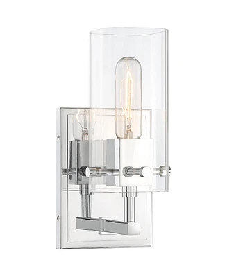 Possini Euro Design Metis Modern Industrial Wall Sconce Lighting Chrome Silver Hardwired 11" High Fixture Clear Glass Shade for Bedroom Bathroom Bedsi