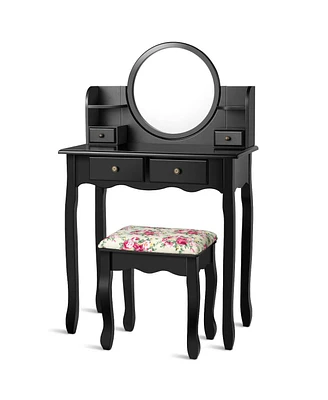 Sugift Makeup Vanity Table Set with 360° Pivoted Round Mirror