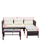 Simplie Fun Contemporary 3-Piece Outdoor Wicker Sofa Set with Cushions and Coffee Table