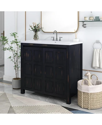 Simplie Fun 36" Retro Espresso Bathroom Vanity with Sink Vintage Beauty, Modern Convenience