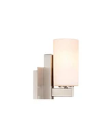 Possini Euro Design Ludlow Modern Wall Light Sconce Mounted Brushed Nickel Hardwired 14" High Fixture Frosted White Glass Shade Decor for Bedroom Bath