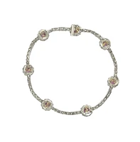 Pink Sapphire & Created White Sapphire Round Halo Pave Tennis. Bracelet in Sterling Silver
