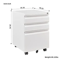 Streamdale Furniture 3-Drawer Steel Mobile Cabinet with Adjustable Hanger and Wheels