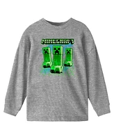 Bioworld Boys Minecraft Creeper Trip Athletic Heather Long Sleeve Shirt