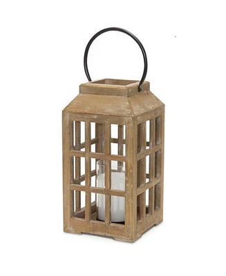 Slickblue Natural Wooden Candle Lantern With Glass Hurricane