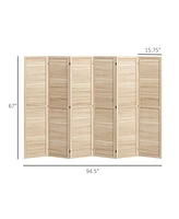 Homcom 6 Panel Room Divider w/ Hole Hooks Folding Privacy Screen, Natural