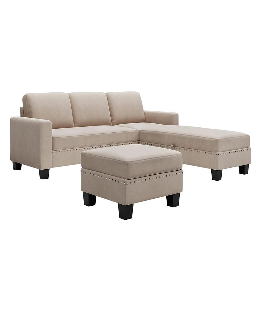 Mondawe 81.1x76.3x35" Reversible Sectional Couch with Storage Ottoman L