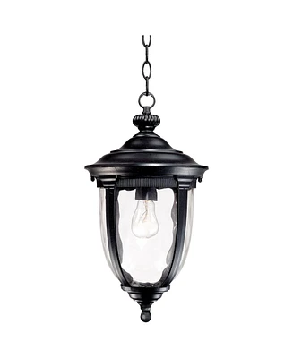 John Timberland Bellagio European Outdoor Ceiling Light Hanging Texturized Black 18" Clear Hammered Glass Damp Rated Exterior House Porch Patio Outsid