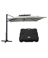 Mondawe 10ft Patio Double Top Bright Umbrella Removable Led With Base Stand Included, Beige