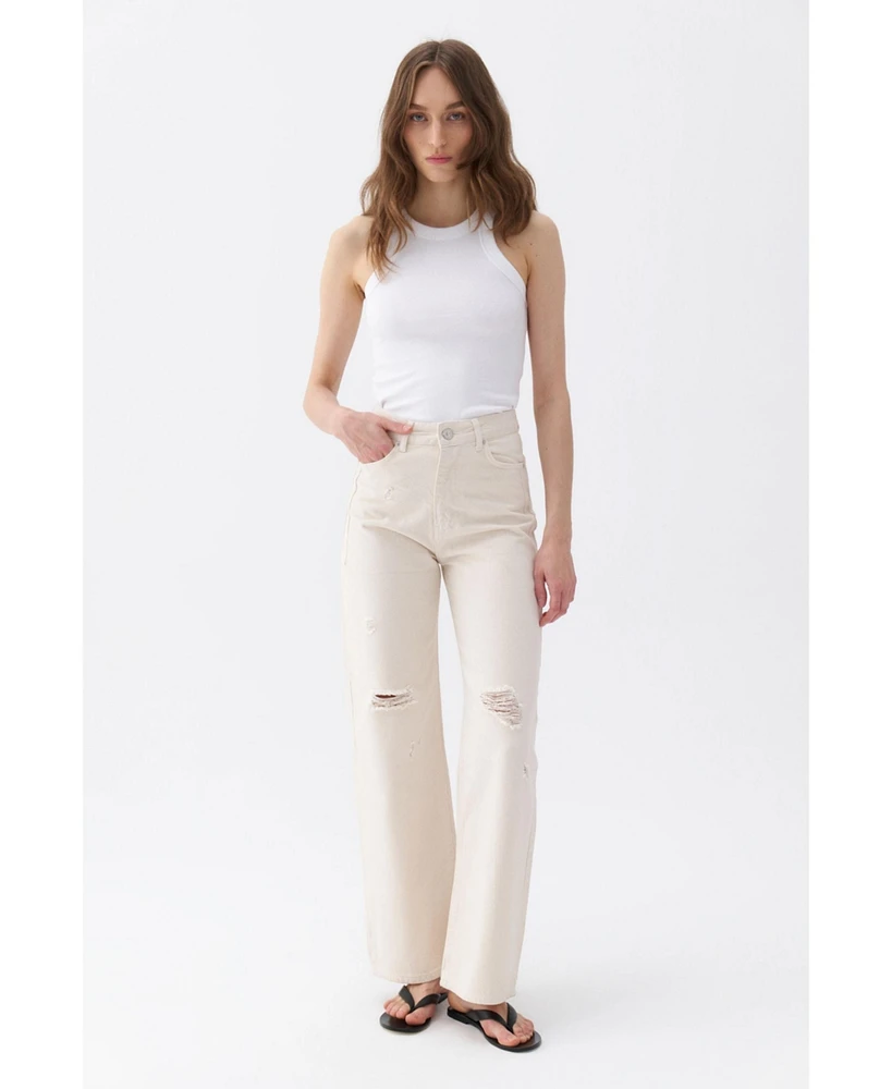 Nocturne Women's Ripped Wide Leg Jeans