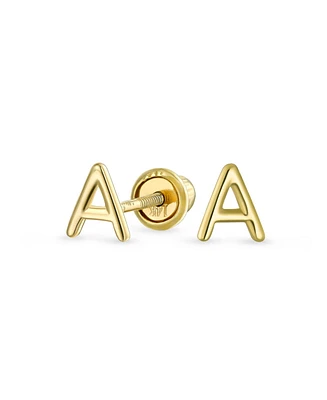 Bling Jewelry Abc MinimalistYellow 14K Gold Capital Block Alphabet Letter Initial Stud Earrings Safety Ball Screw Back For For Women