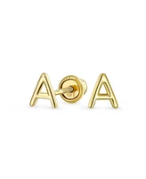 Bling Jewelry Abc Minimalist Yellow 14K Gold Capital Block Alphabet Letter Initial Stud Earrings Safety Ball Screw Back For Women