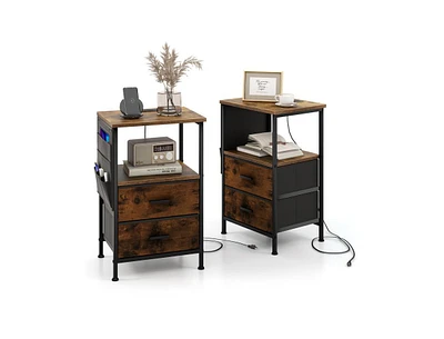 Slickblue Industrial Bedside Table with Usb Ports and Ac Outlets for Bedroom Living Room-Set of 2