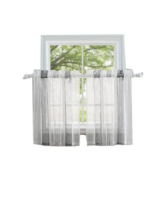 Caromio Vertical Stripe Textured Voile Sheer Kitchen Tier Window Curtain Pair, 54" x 30"