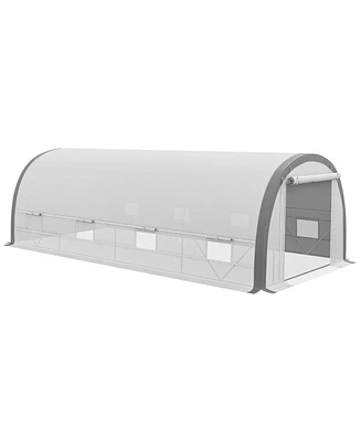 Outsunny Upgraded Tunnel Greenhouse w/ Mesh Door and Windows, Plant Labels