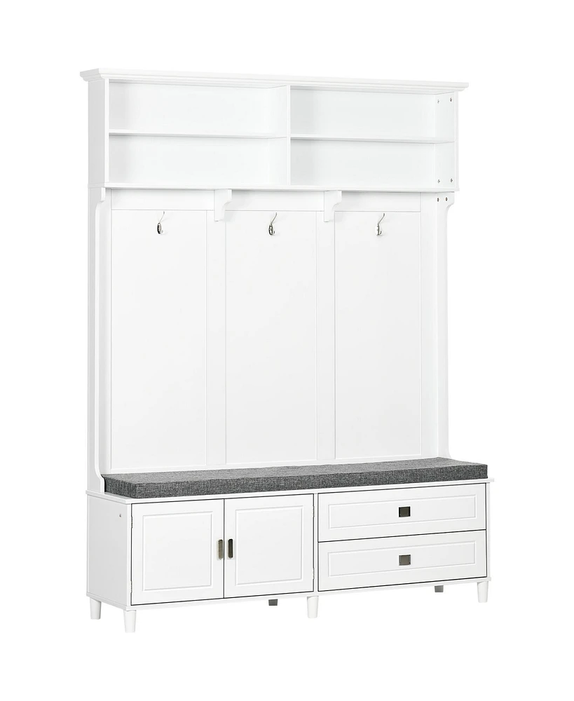 Homcom Hall Tree with Storage Bench with Storage Shelves, Cabinet and Drawers White