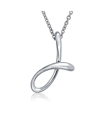 Bling Jewelry Letter J Cursive Alphabet Script Initial Pendant Necklace For Women Sterling Silver 18 Inches