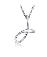 Bling Jewelry Letter J Cursive Alphabet Script Initial Pendant Necklace For Women .925 Sterling Silver 18 Inches