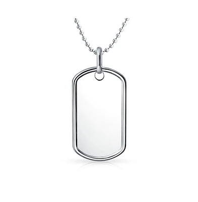Bling Jewelry Large Army Military Dog Tag Pendant Necklace Sterling Silver Long Bead Ball Chain