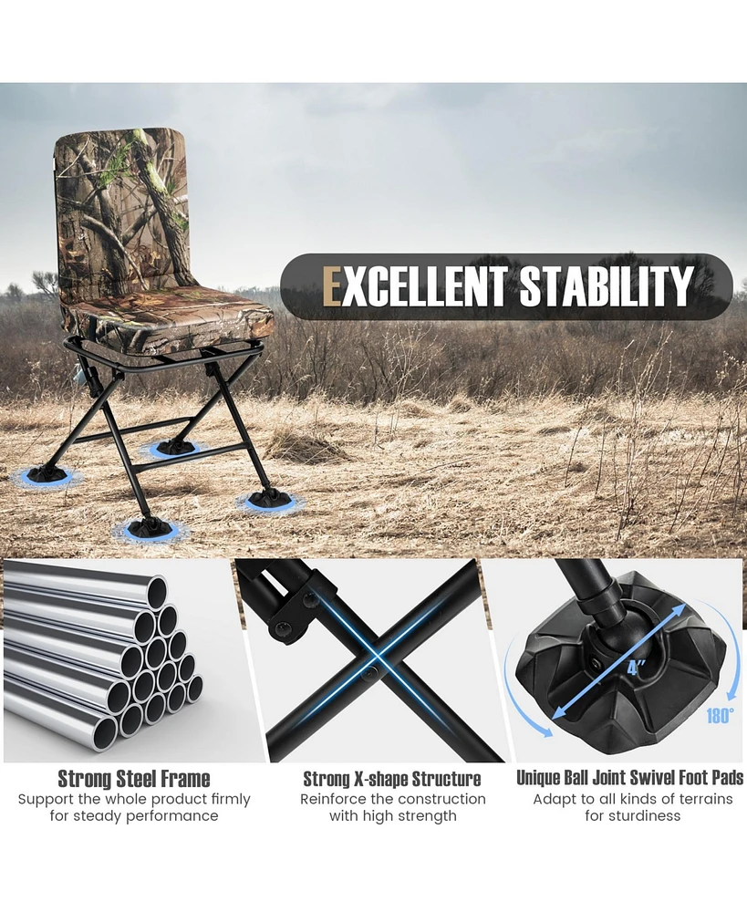 Slickblue Swivel Folding Chair with Backrest and Padded Cushion