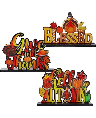 Maggift 3- Pack Wooden Centerpieces Indoor Fall Halloween Decor