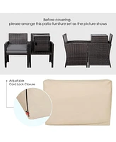 Sugift 3 Pieces Pe Rattan Wicker Furniture Set with Cushion Sofa Coffee Table for Garden