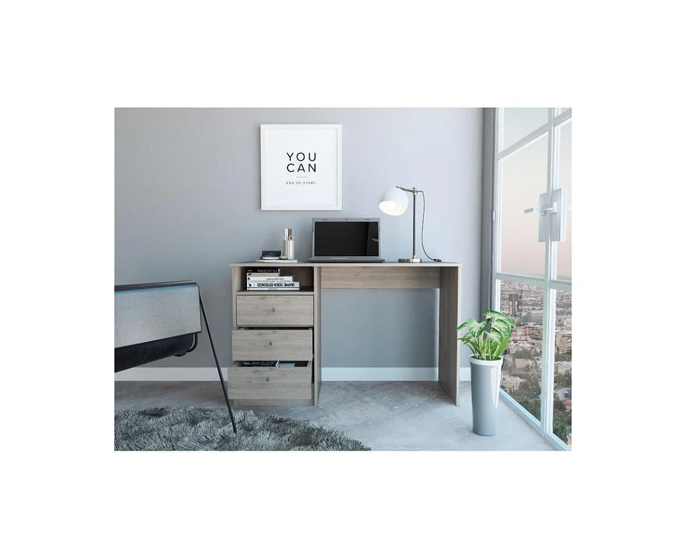 Fm Furniture Naples Computer Desk with Three Drawers and Open Storage Cabinet