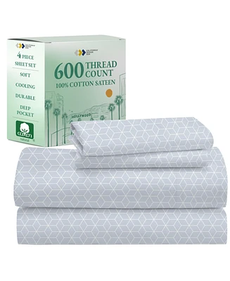 600 Thread Count 100% Cotton Printed Sheet Set - California Design Den