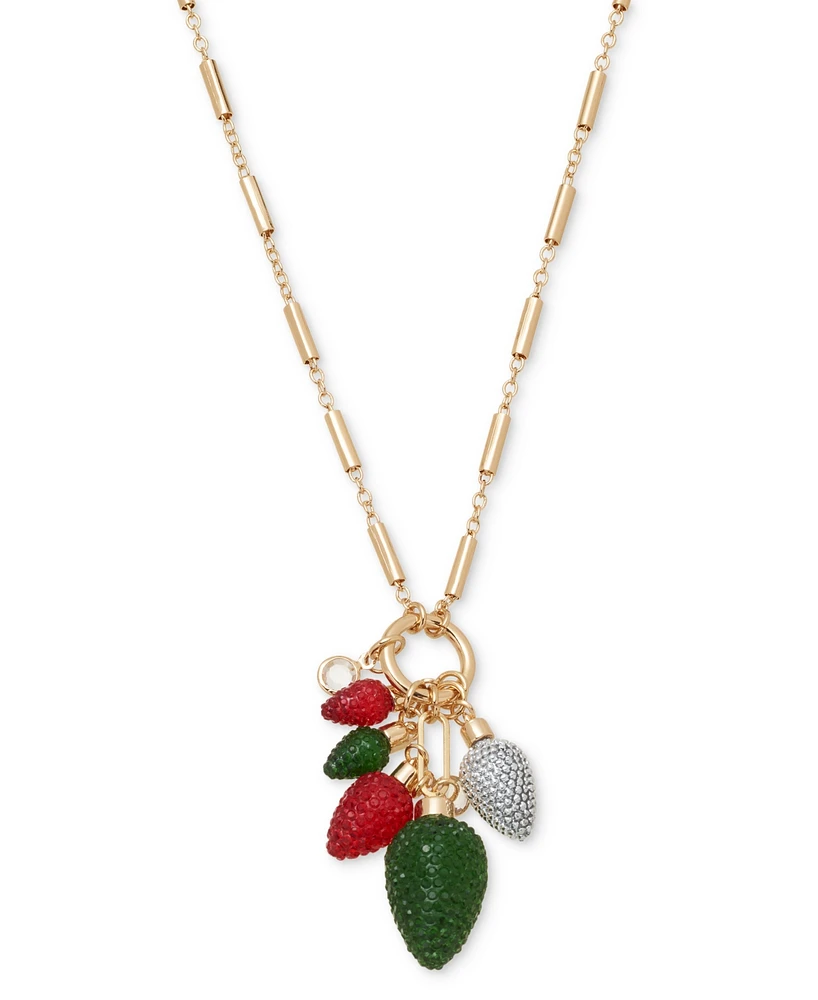 Holiday Lane Gold-Tone Glass Bead Christmas Bulb Long Pendant Necklace, 28" + 3" extender