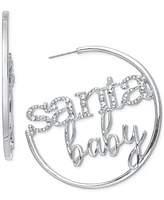 Holiday Lane Silver-Tone Glass Bead Santa Baby Medium Hoop Earrings, 1.8"