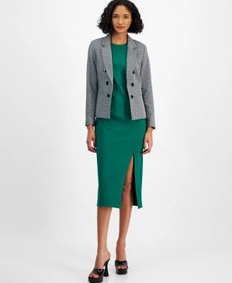 Bar Iii Womens Plaid Tweed Blazer Compression Slit Midi Dress Created For Macys