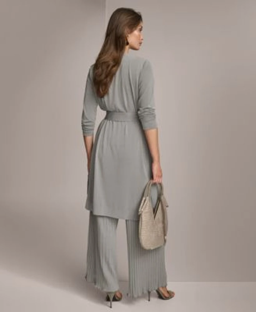 Donna Karan Belted Cardigan Sleeveless Top Pleated Pants