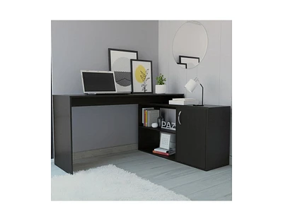 Fm Furniture Dallas L-Shaped Home Office Desk, Two Shelves