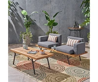 Canoga Outdoor Industrial Loveseat with Coffee Table