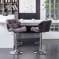 Velvet Diamond Tufted Swivel Adjustable Height Barstool, Set of 2, Gray
