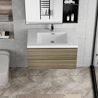 Ash Grey Floating Bathroom Vanity with Glossy White Resin Sink (35.5" x 19.75" x 22.5
