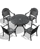 Premium Aluminum Table and 4 Stacking Chairs with Cushions, Black