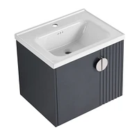 Wall-Mounted Vanity | Dual-Door with 3D Wave | Ceramic Sink | Soft-Close | Metallic