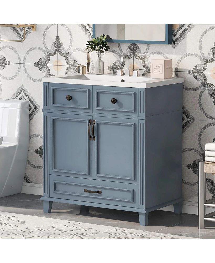 Simplie Fun Retro Style Bathroom Vanity with Solid Wood Frame, Ample Storage, & Soft-Close Hinges