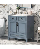 Simplie Fun Retro Style Bathroom Vanity with Solid Wood Frame, Ample Storage, & Soft-Close Hinges