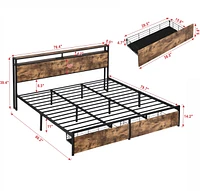 Streamdale Furniture King Bed Frame, Storage Headboard with Charging Station, Solid and Stable, Noise Free, No Box Spring Needed, Easy Assembly