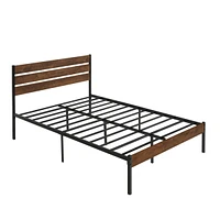 Streamdale Furniture Full Size Bed Frame with Wood Headboard, Metal Frame with Strong Slats, Noise Free, No Box Spring Needed-Brown.