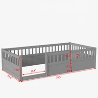 Simplie Fun Twin Floor Bed Frame with Fence, Wood Kids Floor Beds Frame for Bedroom Playroom, Gray date Jun. 21st)