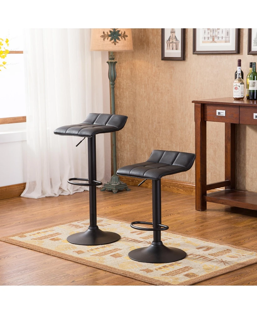 Simplie Fun Swivel Black Bonded Leather Adjustable Bar Stool, Set of 2