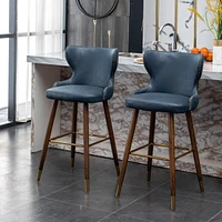 Simplie Fun Mid-century Modern Faux Leather Tufted Nailhead Trim Barstool Set of 2, Blue